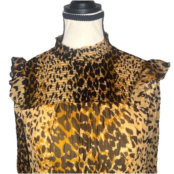 FREE PEOPLE Roma Leopard Print Ruffle Blouse Tie Back Blouse Top Size XS - Picture 2 of 11